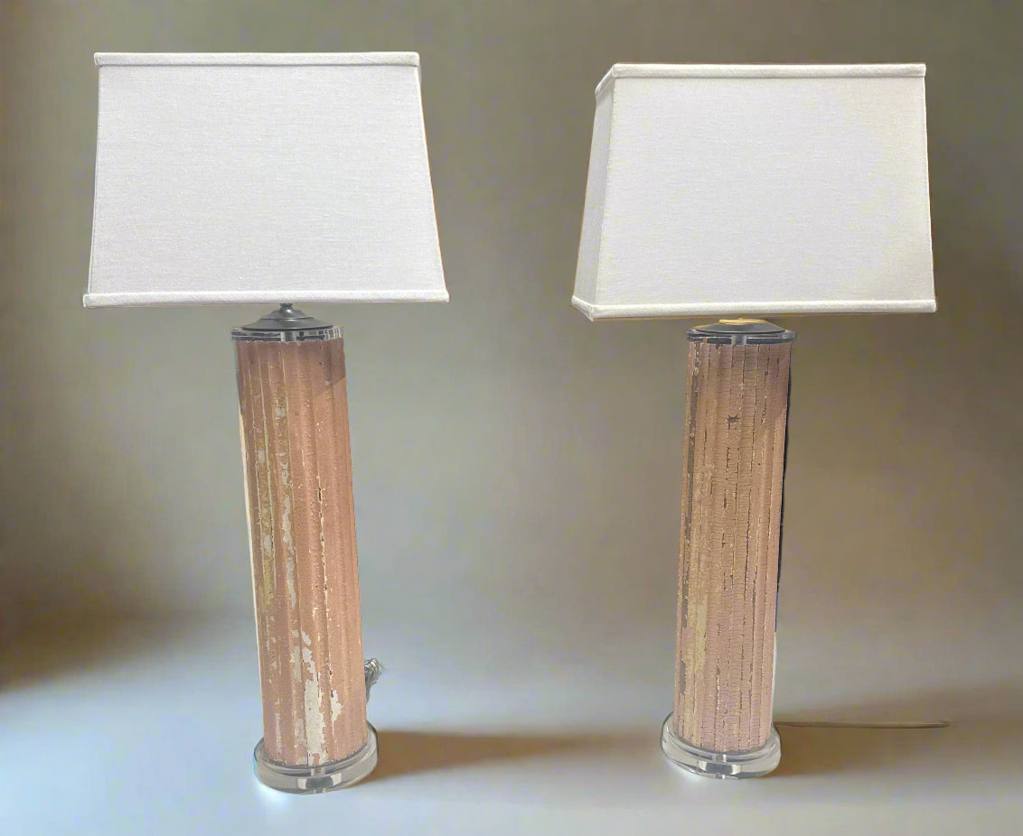 Pink Modern Vintage Lamp in Pink with Crystal Neck and Base with Rubbed Brass Finish