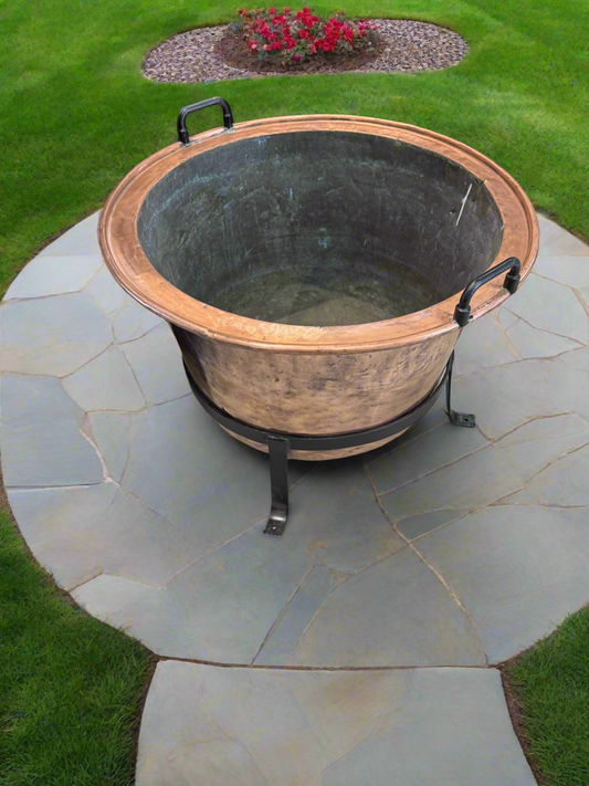 Late 19th Century Copper Cauldron Pot Planter With Stand - Log Holder/Planter