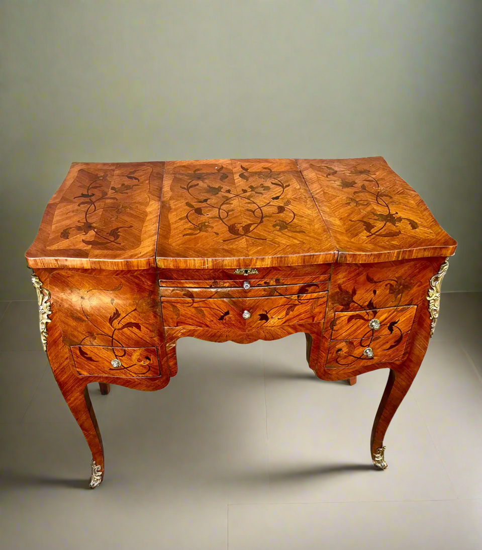 Louis XV Tulipwood, Kingwood, Mapel and Holly Marquetry Coiffeuse, Late 19tg Century