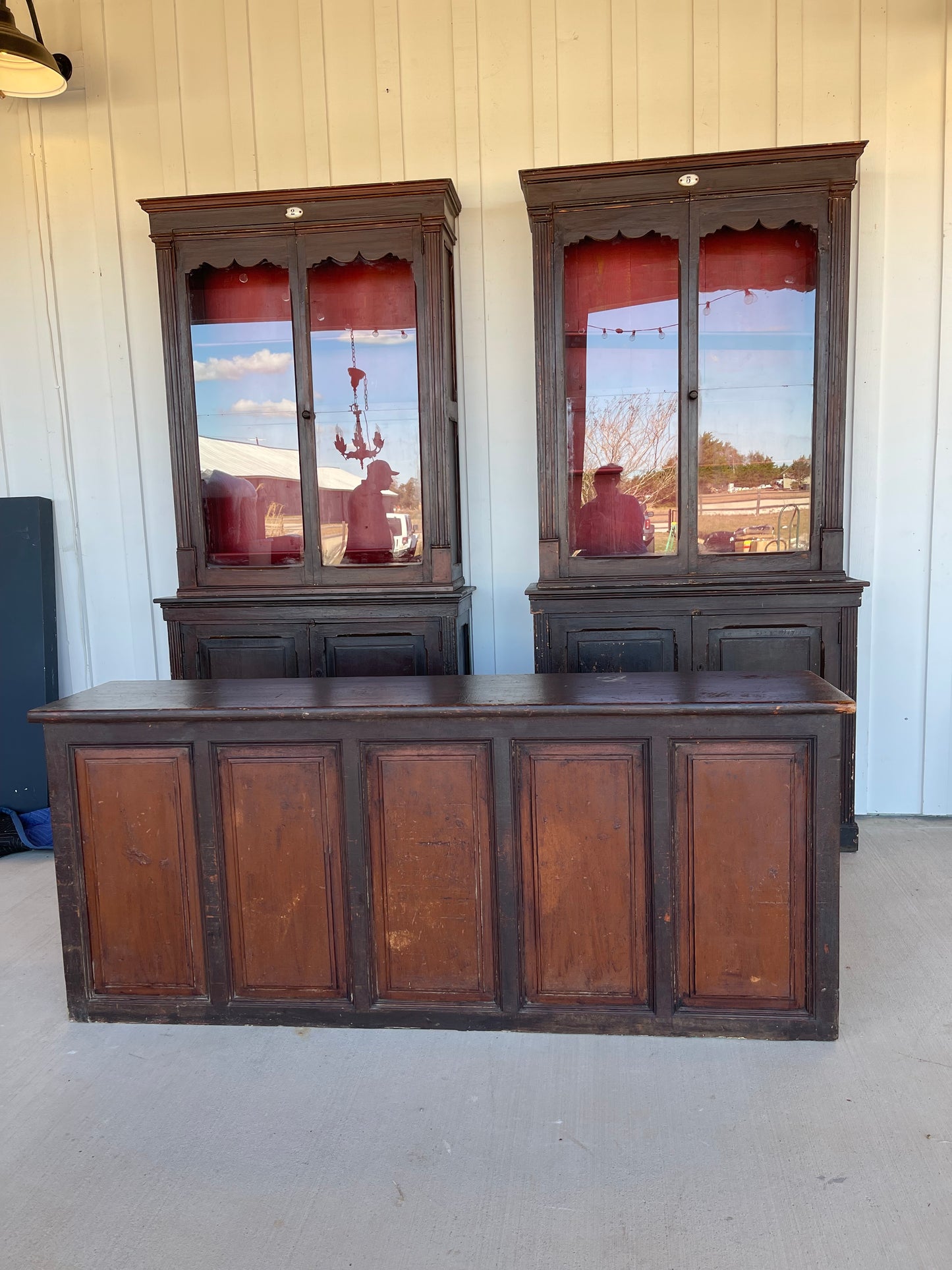 French Pharmacy Cabinets with Original Paint 1860 97" x 16" x 48"