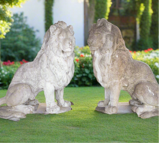 Exquisite 53” Tall Concrete Lions - A Pair