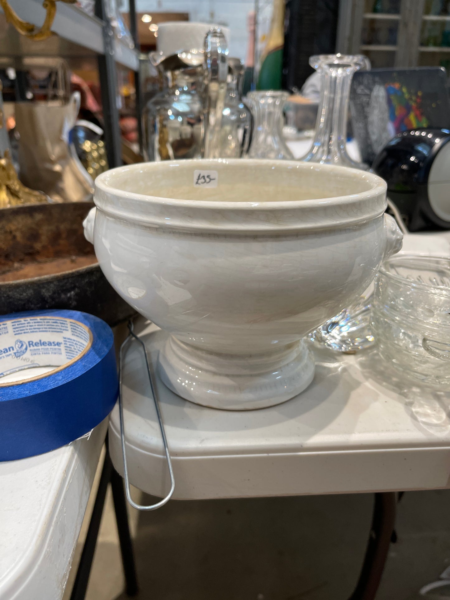 Small Ironstone Lion Bowl on Pedestal