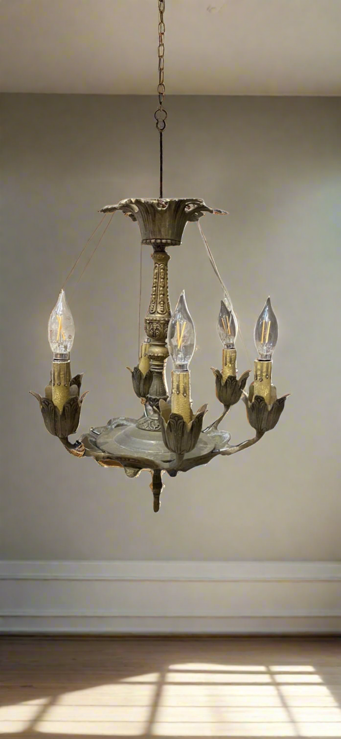 5 Light Brass Patina Chandelier