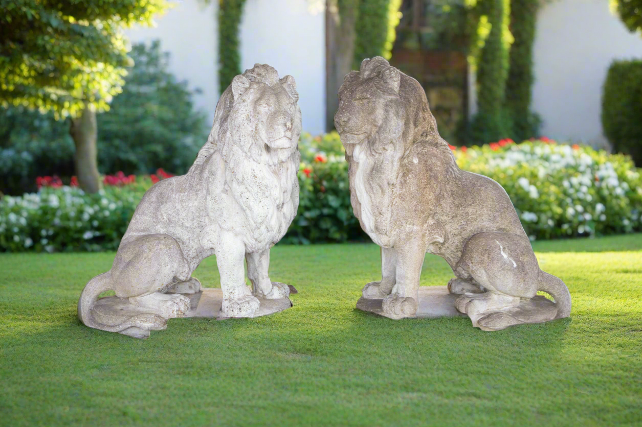 Exquisite 53” Tall Concrete Lions - A Pair