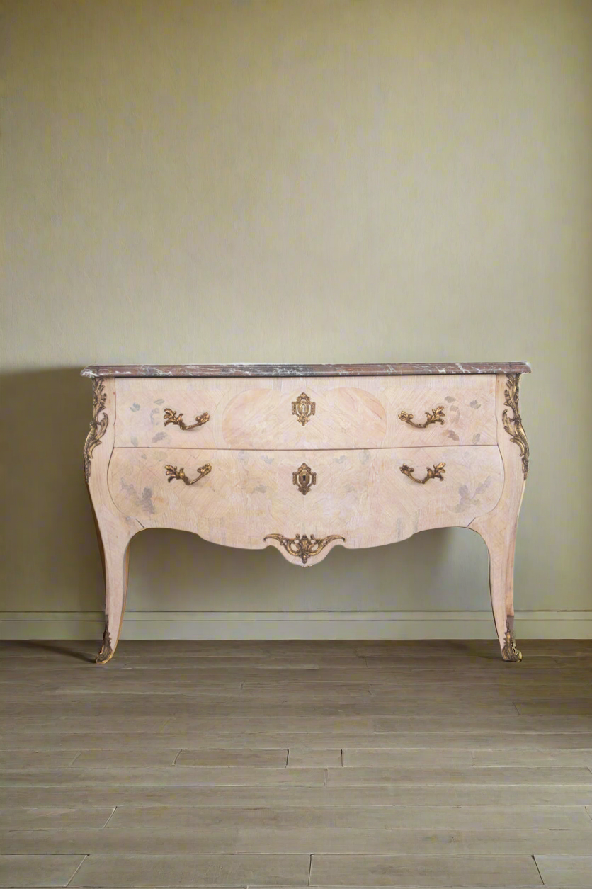 French Bleached Serpentine Commode with Marble Top