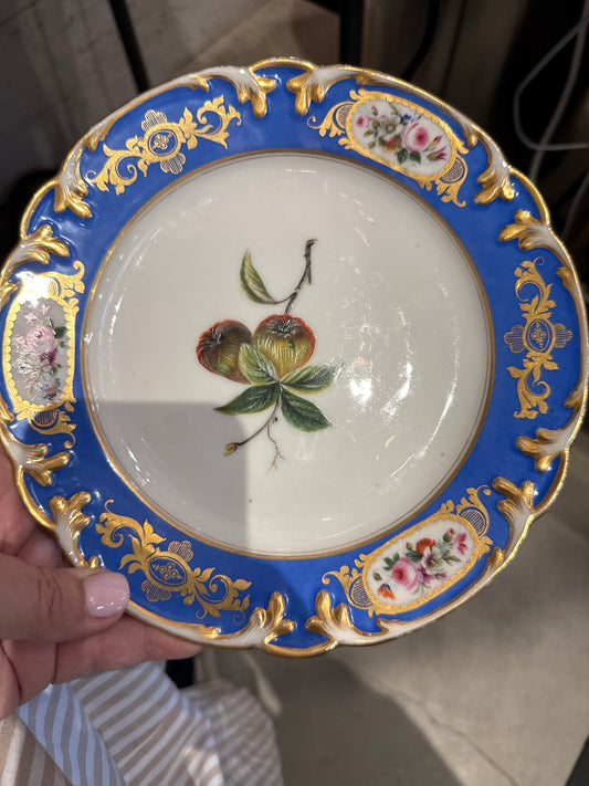 A set of 12 Paris porcelain dessert plates, Painted Enamels with Fruits Circa 1850