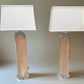 Pink Modern Vintage Lamp in Pink with Crystal Neck and Base with Rubbed Brass Finish