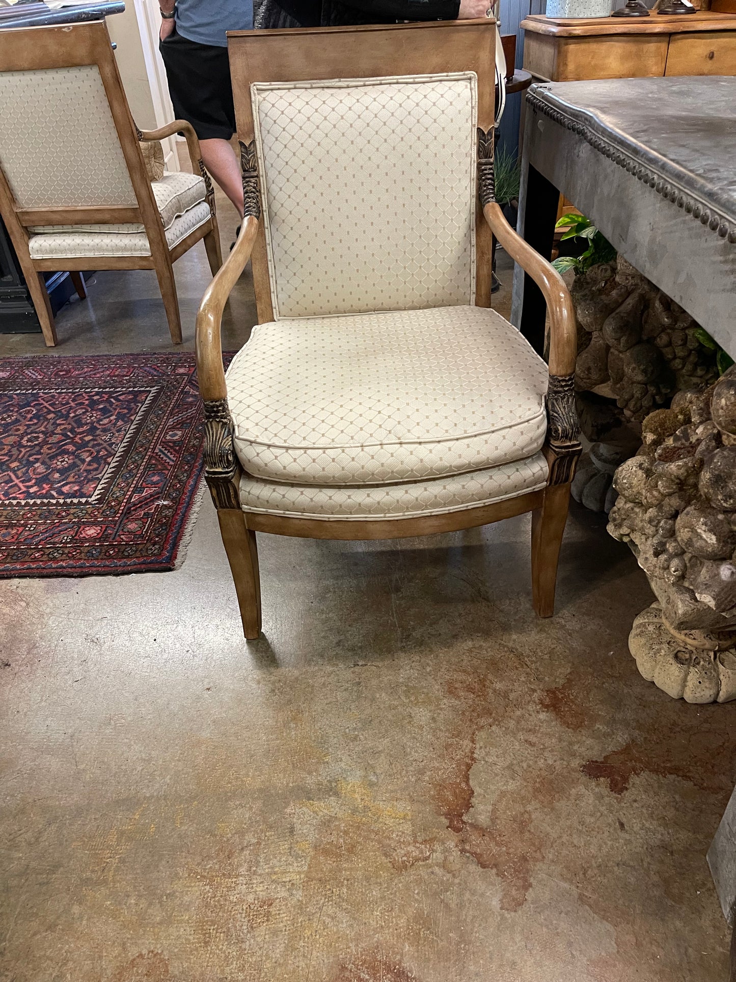 Baker Furniture Empire Style Carved Walnut Chair Circa 1940 Reupholstered