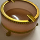 Vintage Alexandrite Pink Opaline Glass Ashtray with Bronze Mount and Bronze Lion Feet