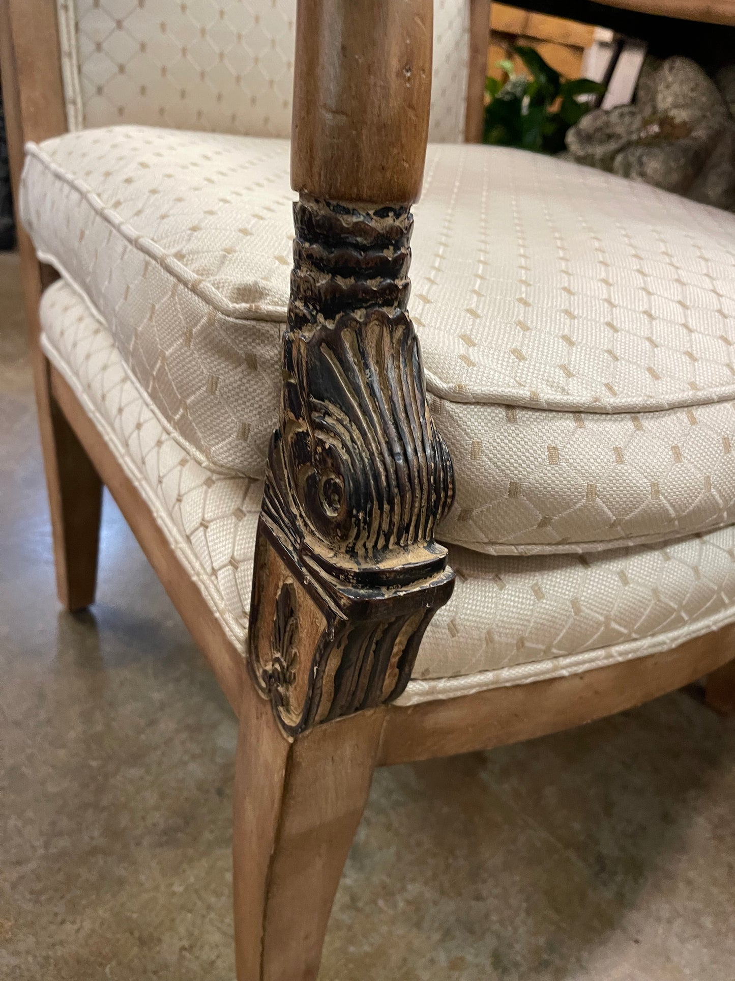 Baker Furniture Empire Style Carved Walnut Chair Circa 1940 Reupholstered