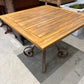 Wood Slatted Square Table with Scrolled Iron Base