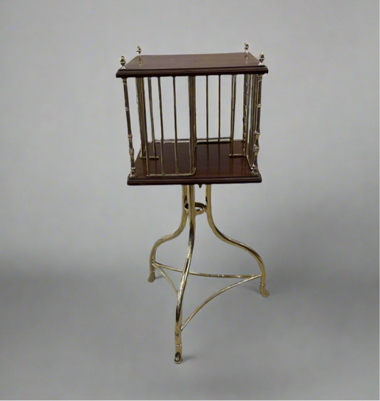 Brass and Wood Revolving Bookcase Square 3 Legs