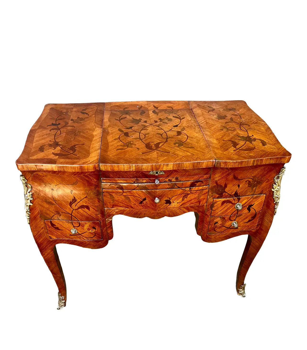 Louis XV Tulipwood, Kingwood, Mapel and Holly Marquetry Coiffeuse, Late 19tg Century