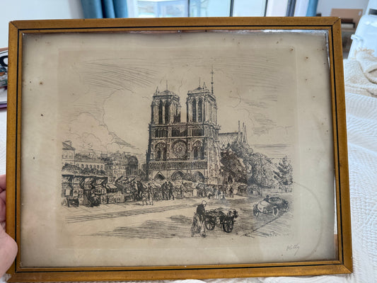 Notre-Dame de Paris, 1944 – Signed Vintage Etching by Kelly
