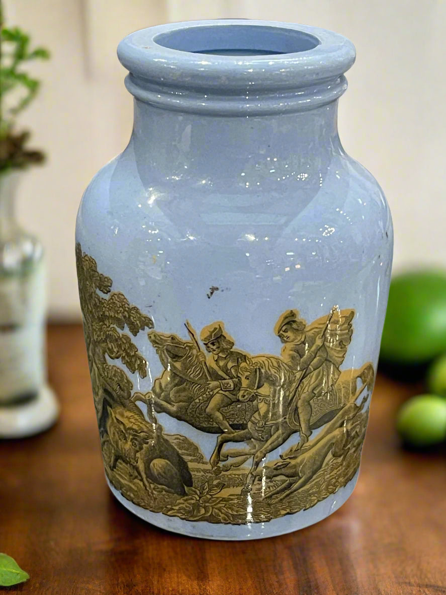 Antique Prattware Hunting Scene Jars Circa 1860