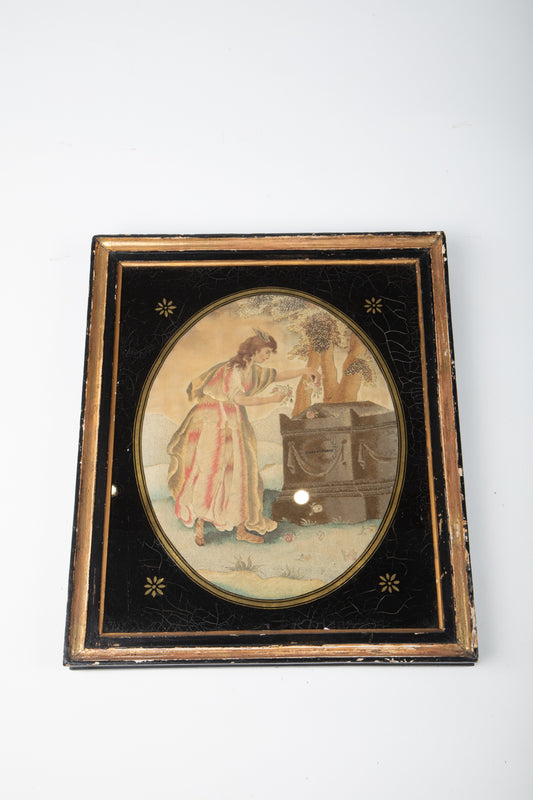 Framed Hand Woven Silk Tapestry of Classical Maiden C.1820