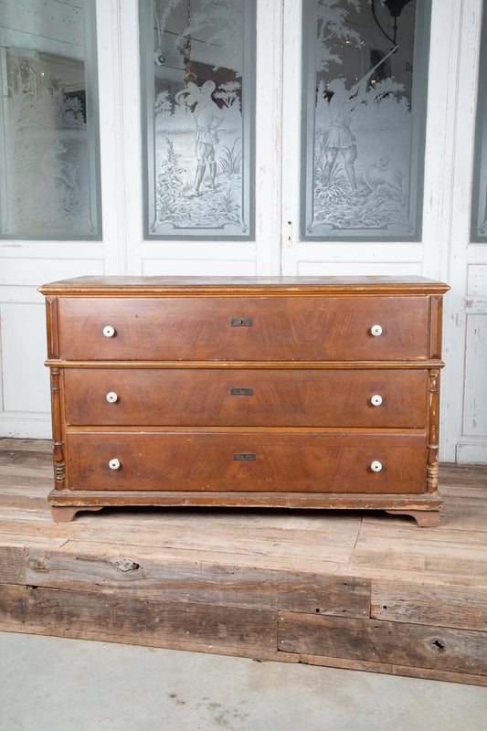 Large French 3 Drawer Dresser with White Knobs and Light Top