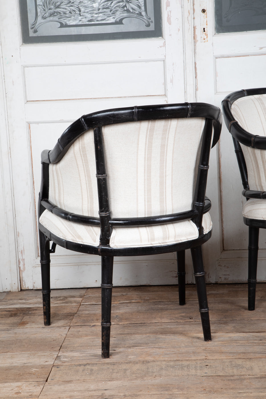 Set of 6 Black Faux Bamboo Arm Chairs