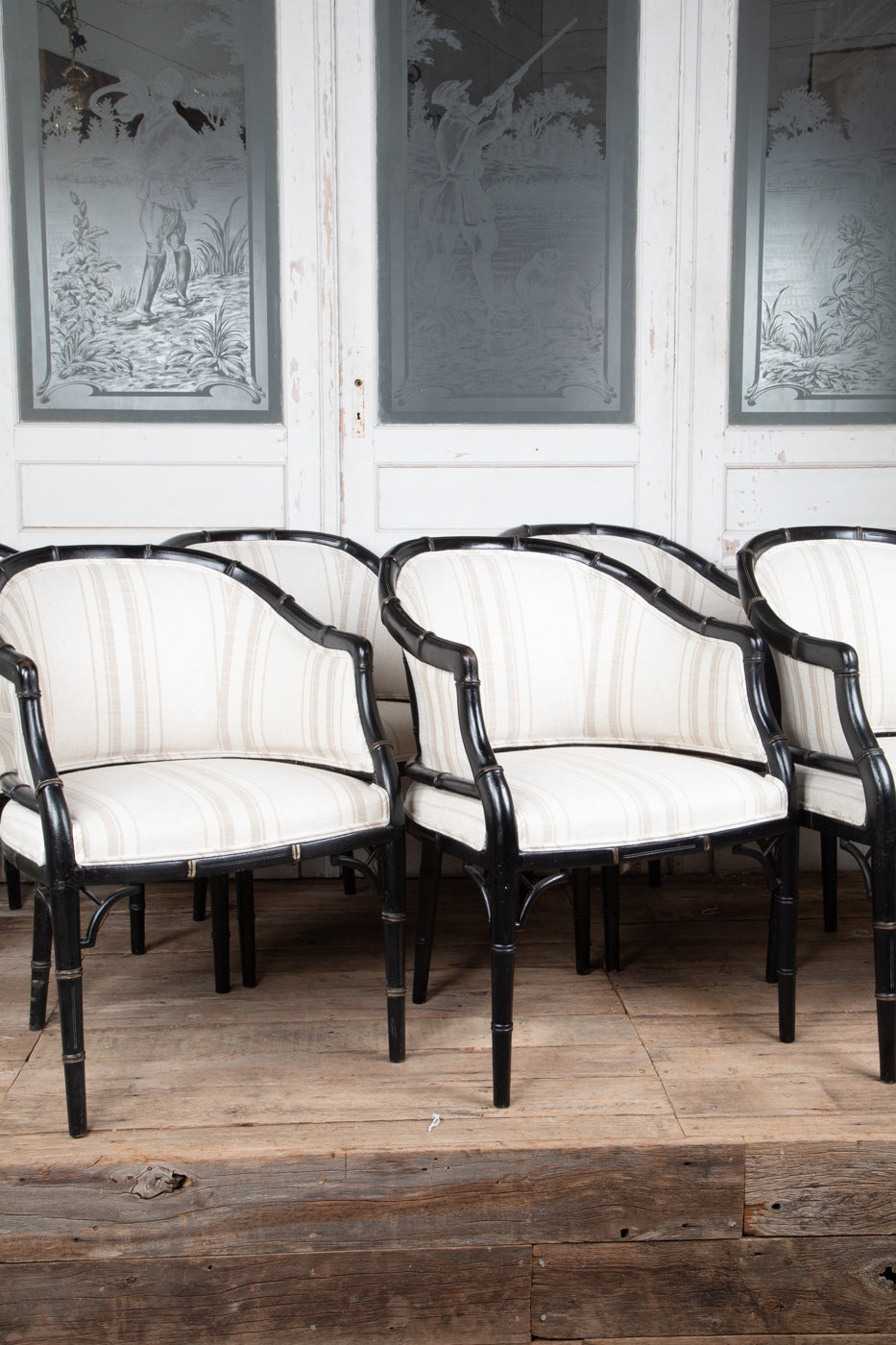 Set of 6 Black Faux Bamboo Arm Chairs