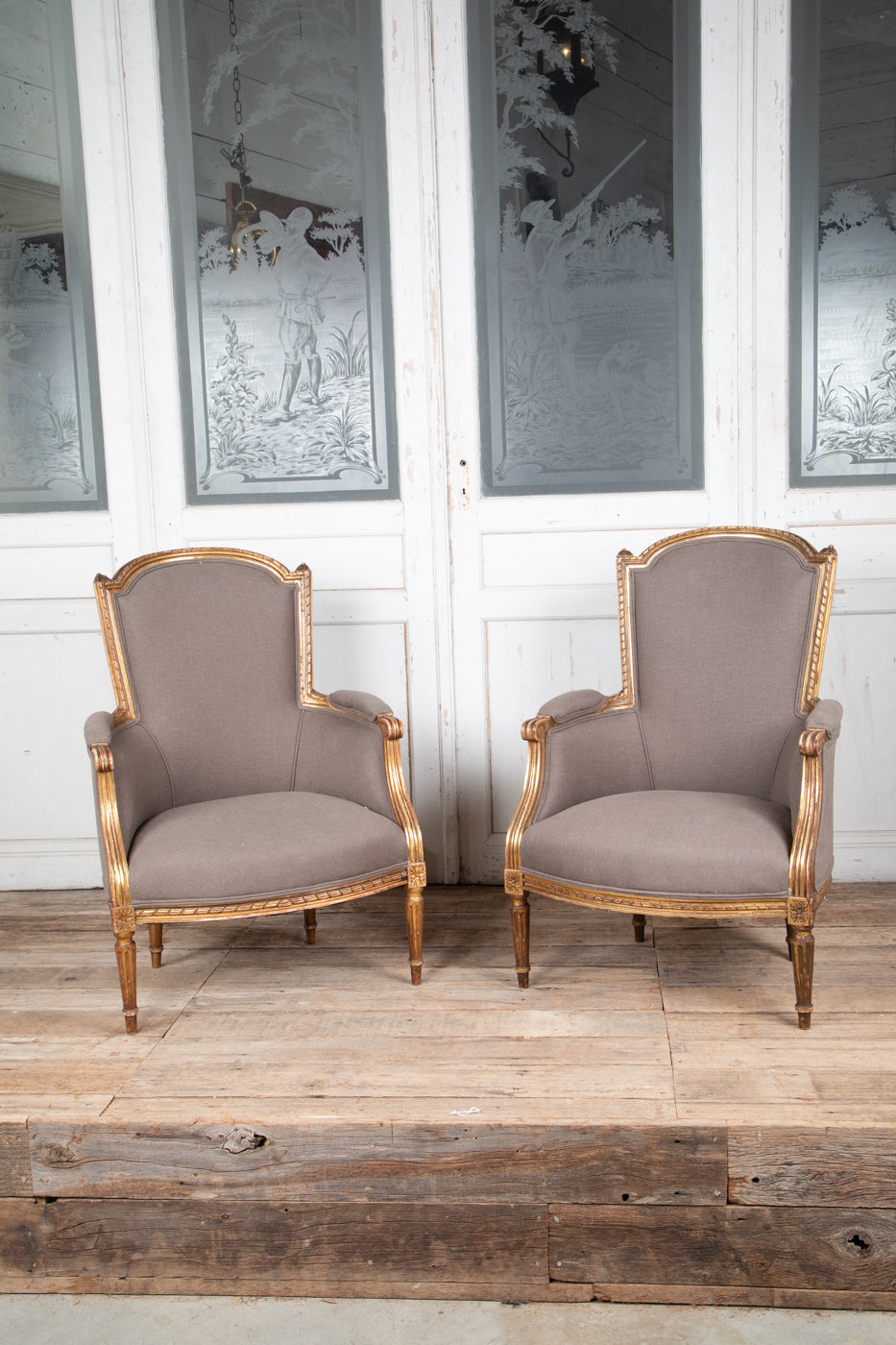 Louis XVI Style Gilt Bergere Armchair