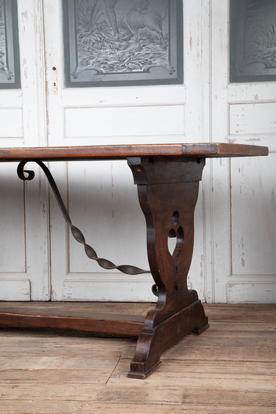 Table with Heart Carving and Iron Stretcher