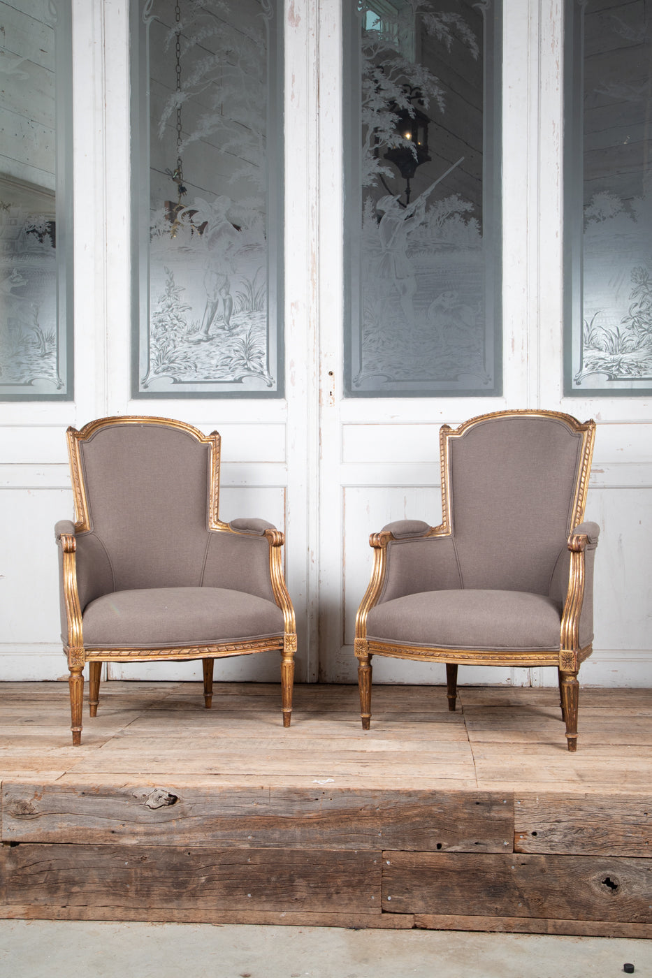 Louis XVI Style Gilt Bergere Armchair