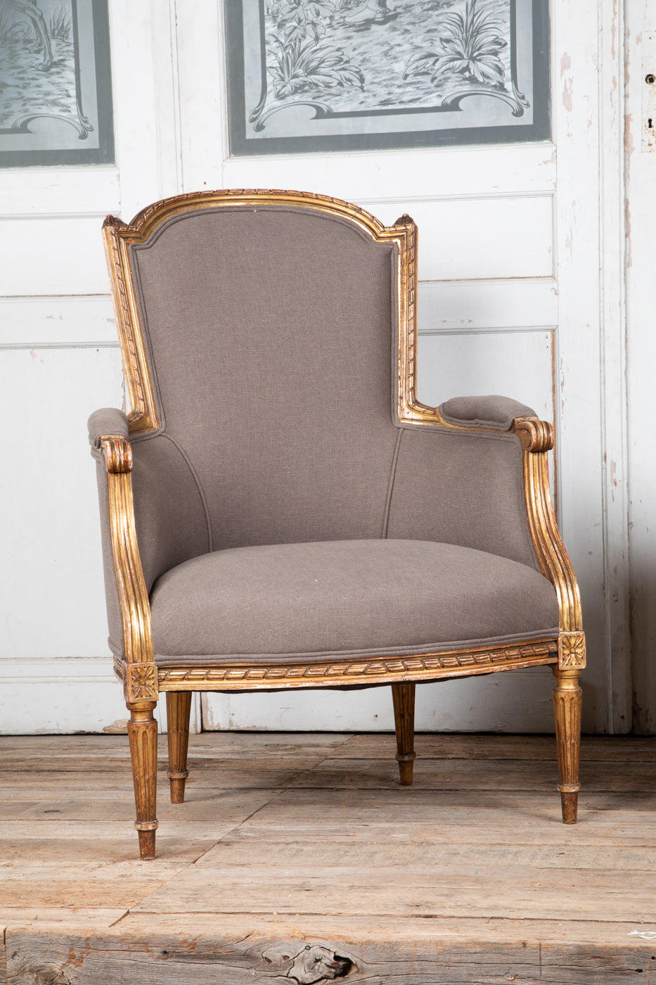 Louis XVI Style Gilt Bergere Armchair