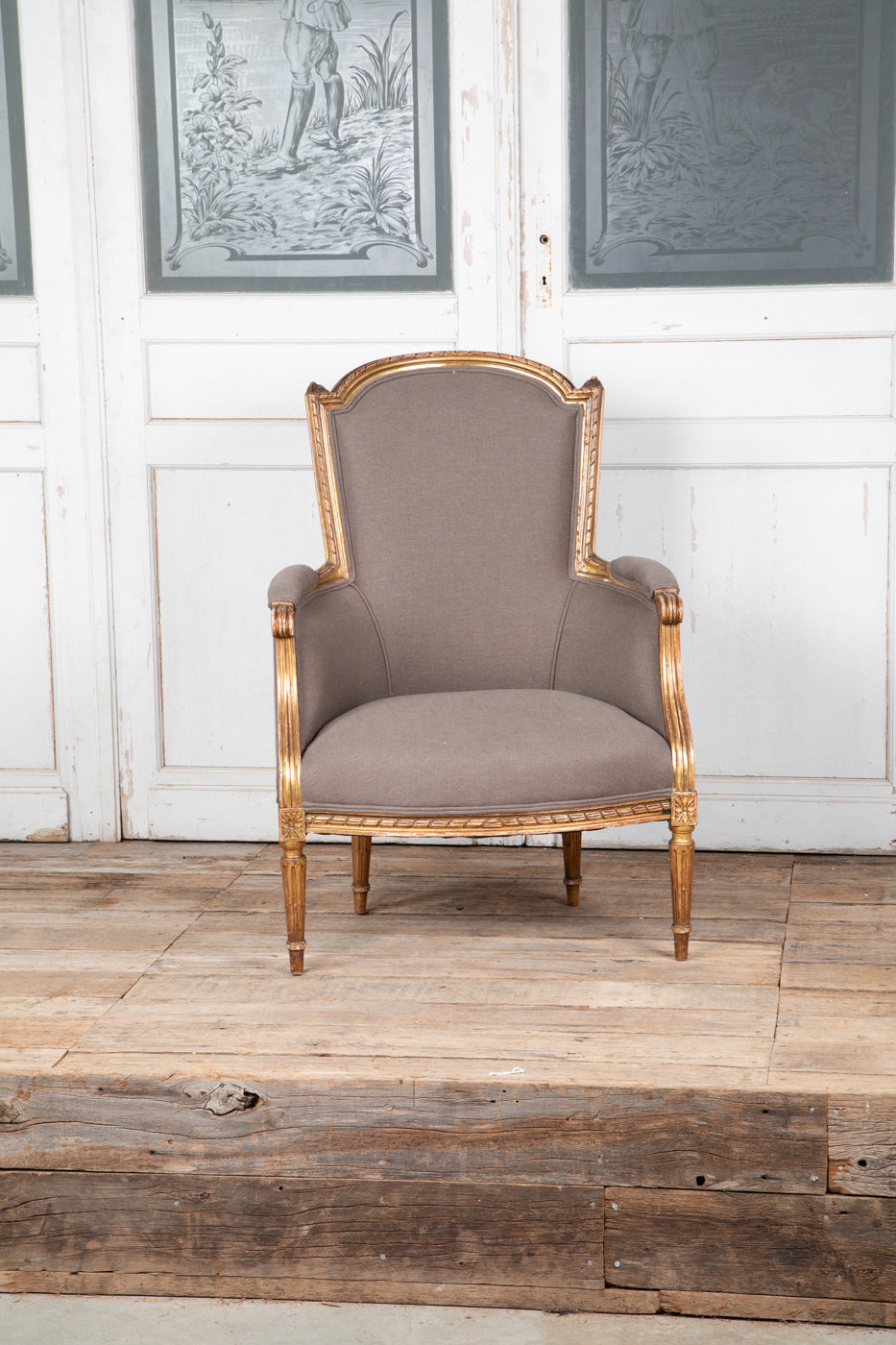 Louis XVI Style Gilt Bergere Armchair