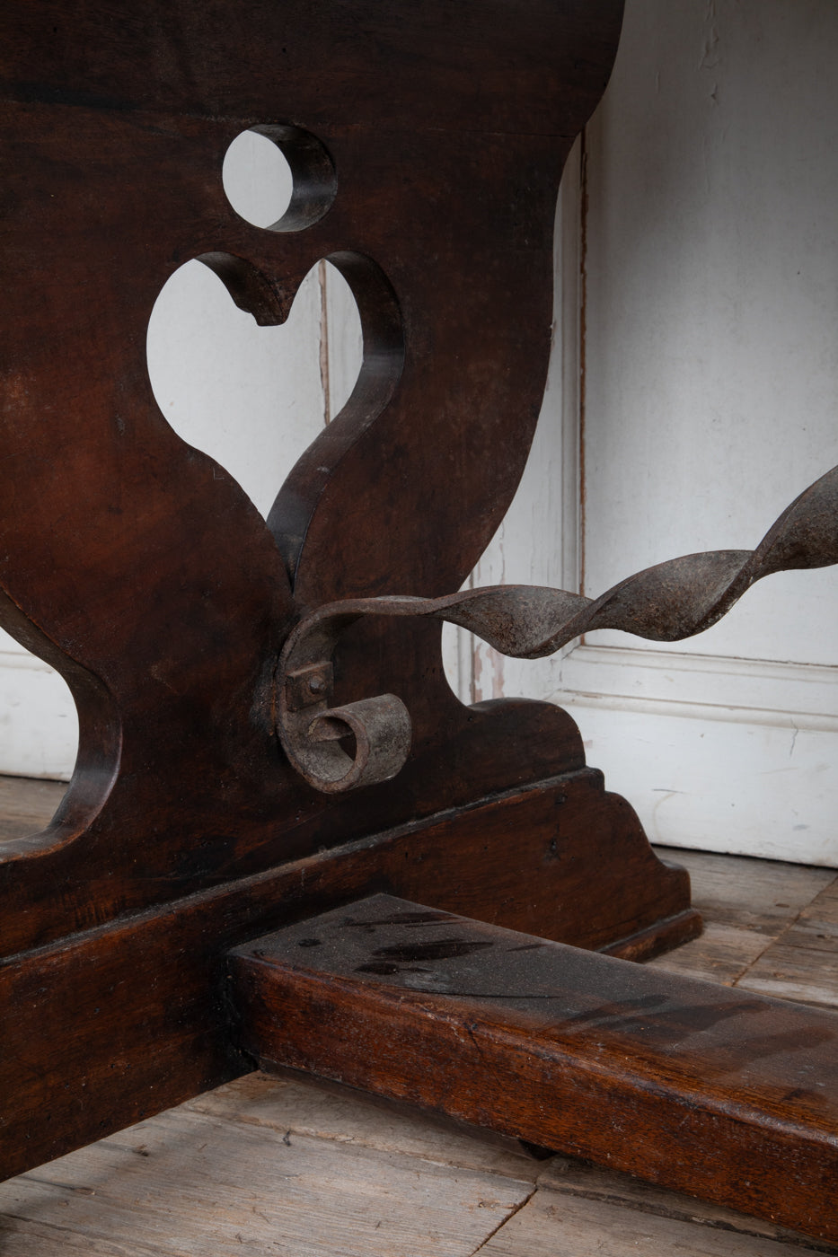 Table with Heart Carving and Iron Stretcher