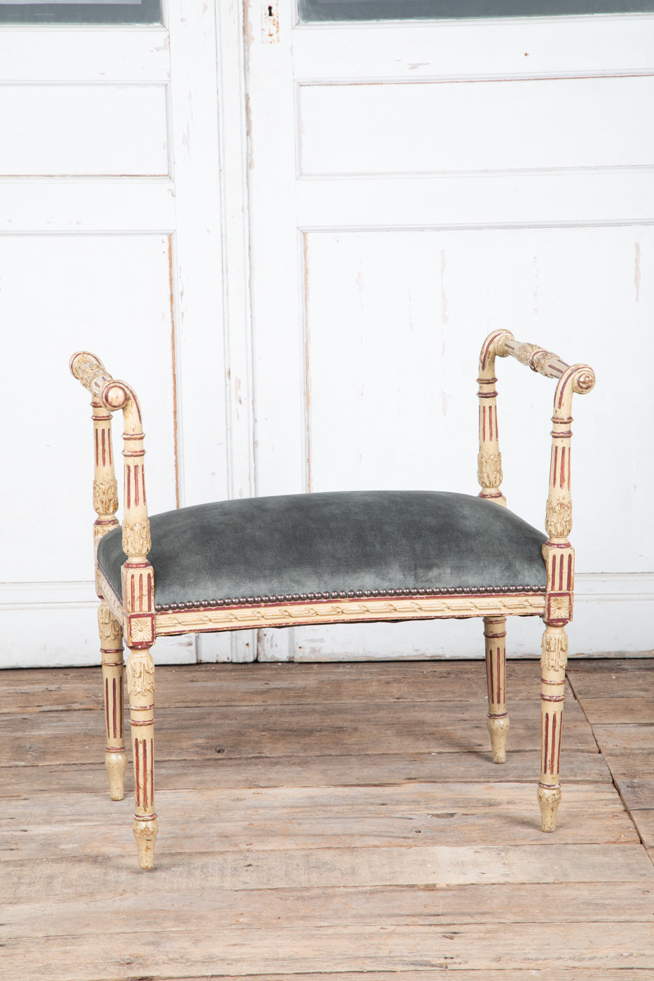 Louis XVI Original Painted Upholstered Stool with Raised Ends