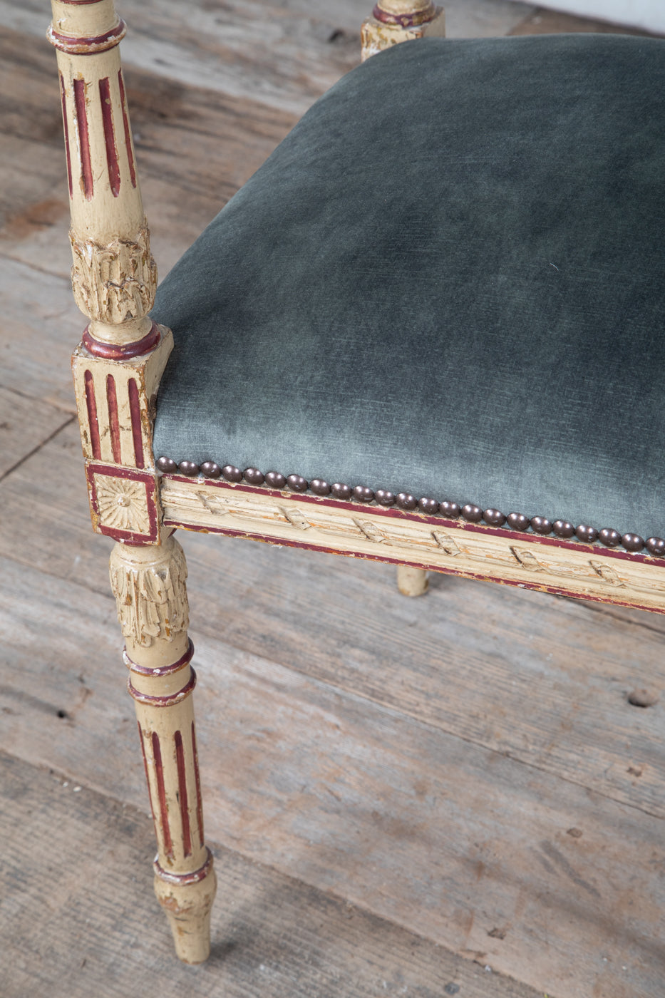 Louis XVI Original Painted Upholstered Stool with Raised Ends