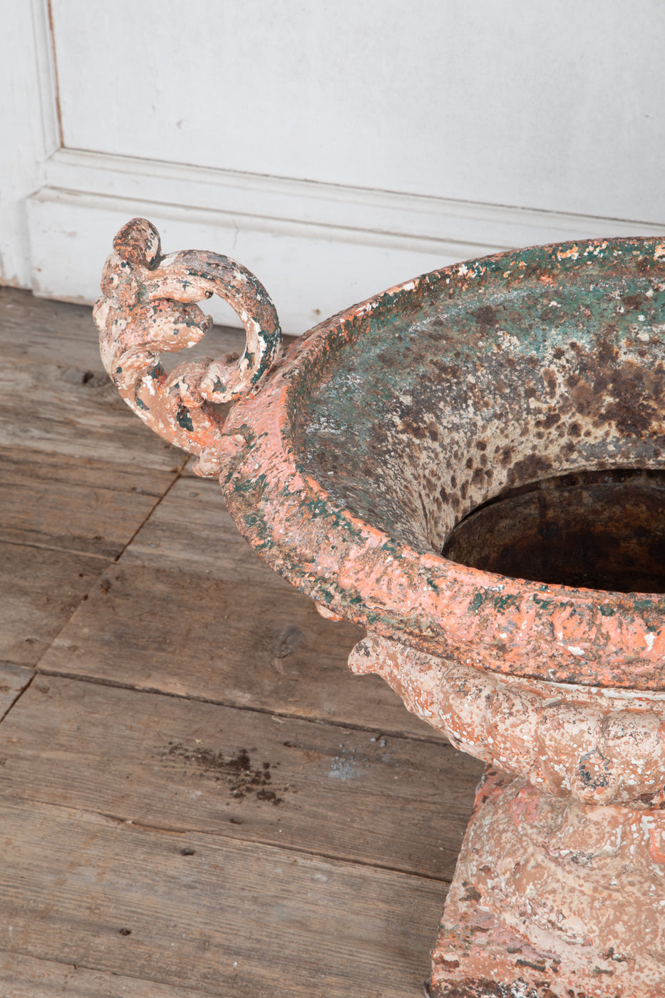 19th Century Original Pink and White  Painted Patina Twin Handled Urn