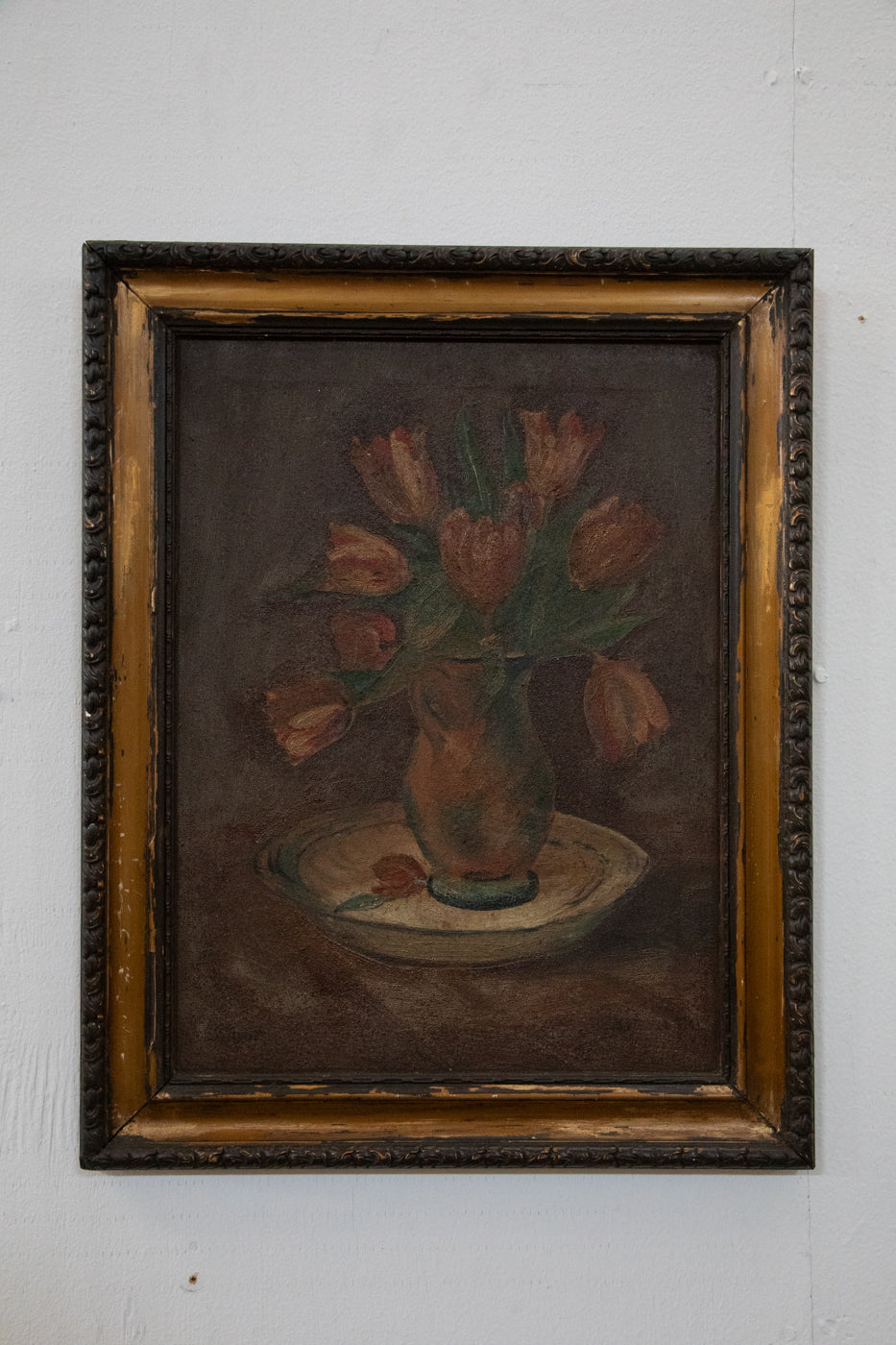 Oil on Canvas Still Life of Tulips in Vase