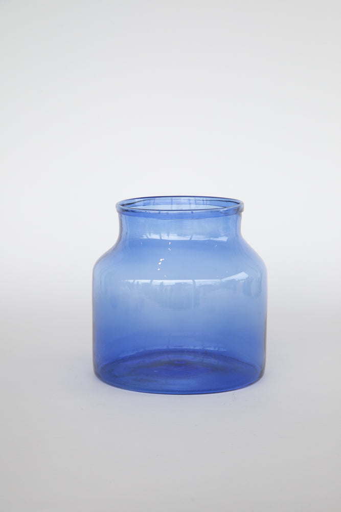 Blue Glass Jar - Short with 6" Opening