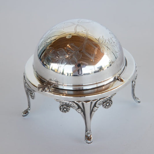 Silver Plate Butter Dish with Glass Insert