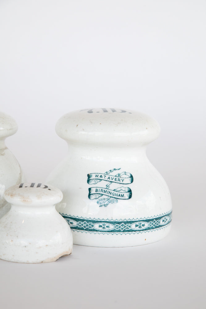 Set of 3 Victorian Ceramic 1 & 7 Pound Scale Weights circa 1890