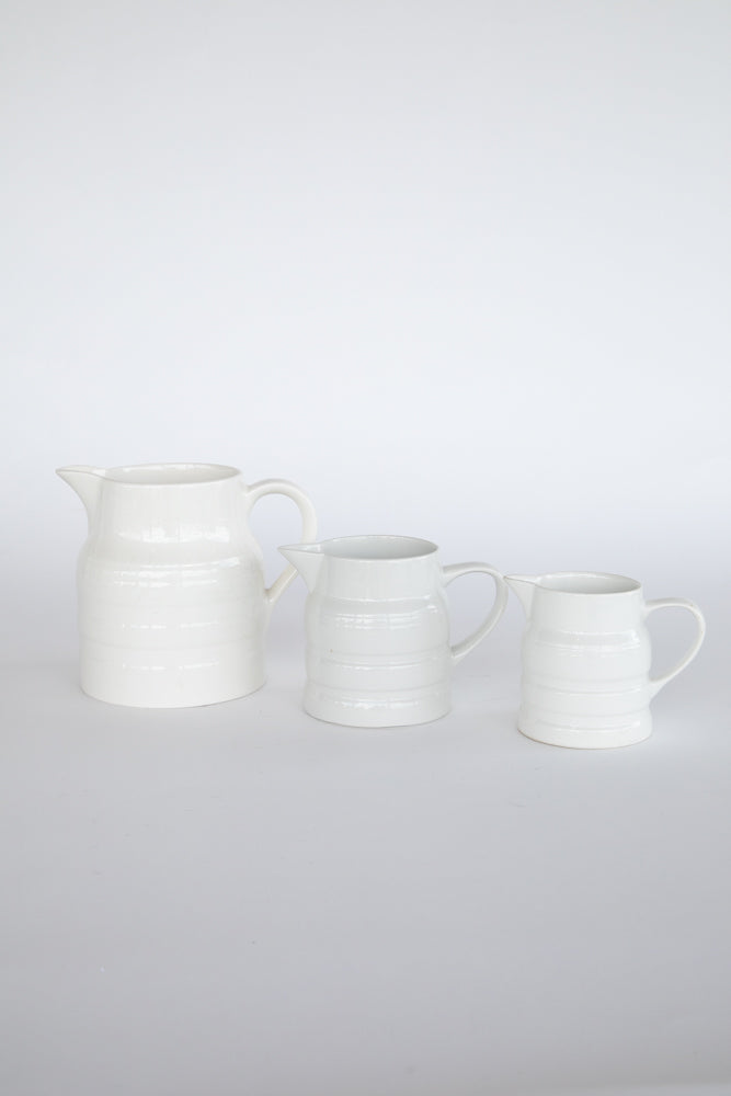 Edwardian Banded White Ironstone Pitchers or Jugs