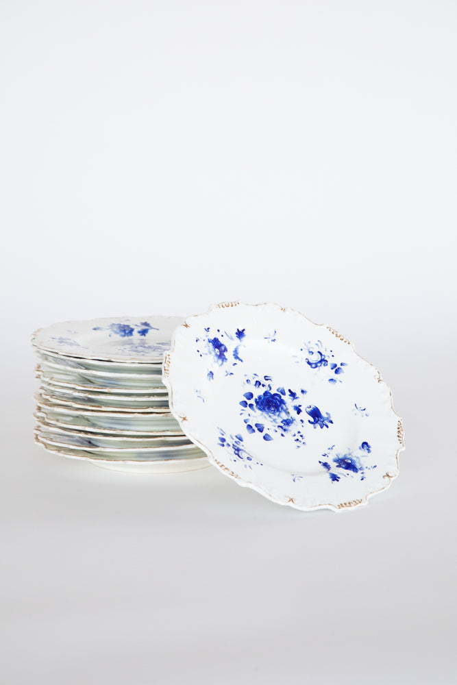 Staffordshire Dessert Set of 12 Blue and White Plates c.1870