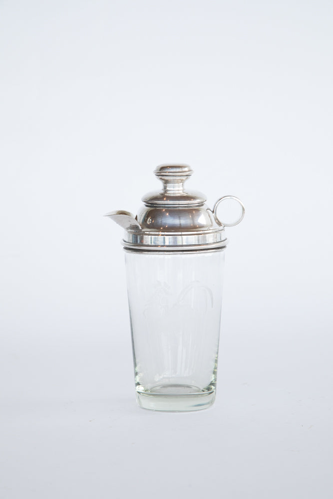 Glass and Silver Plate with Rooster Cocktail Shaker UK 1910