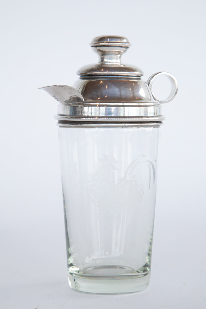 Glass and Silver Plate with Rooster Cocktail Shaker UK 1910