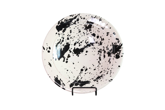 Terra Cotta Splatterware Glazed Black and Cream Deep Bowl