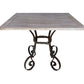 Wood Slatted Square Table with Scrolled Iron Base