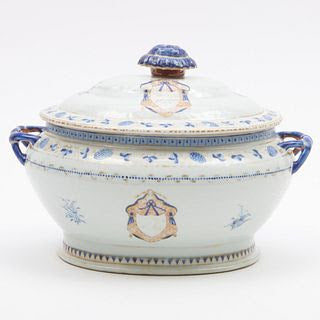 Chinese Export Porcelain Monogrammed Tureen with Lid