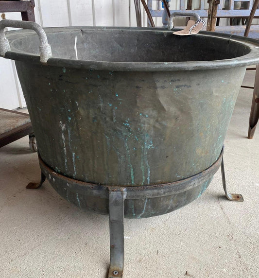 Late 19th Century Copper Cauldron Pot Planter With Stand - Large - The White Barn Antiques