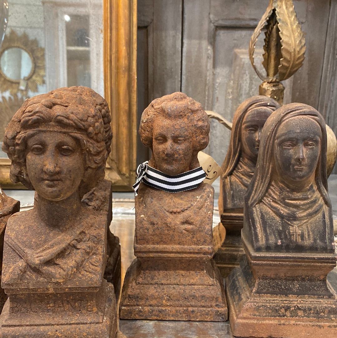 Cast Iron French Head Bookends - The White Barn Antiques