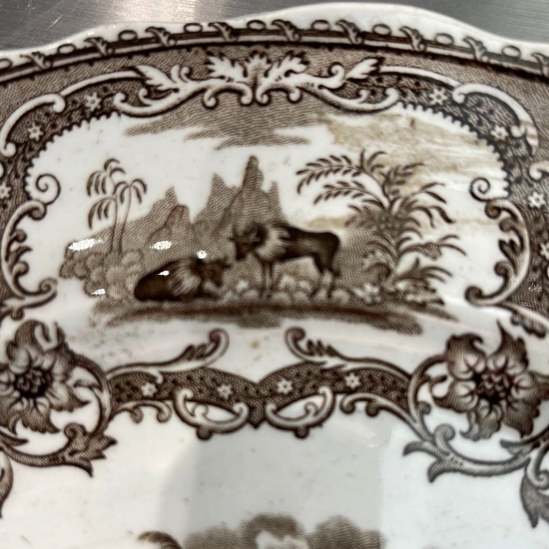 Columbus Plate by William Adams &Son Brown Transferware Circa 1835 - The White Barn Antiques