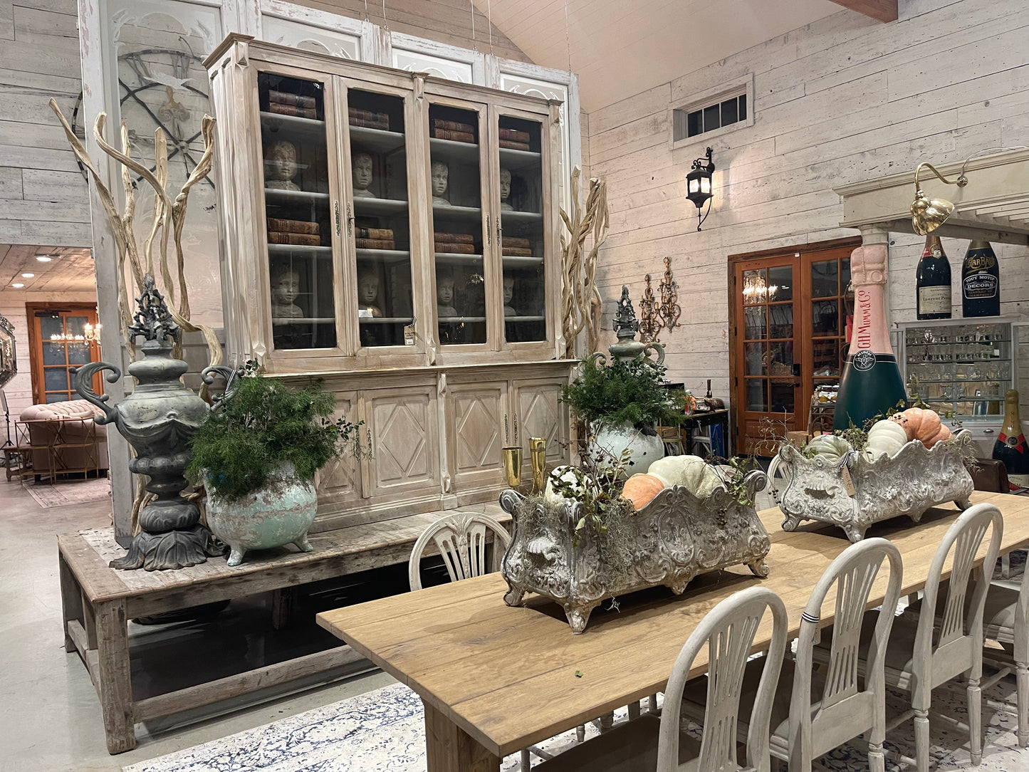 French Walnut China Cabinet with Glass Doors - The White Barn Antiques